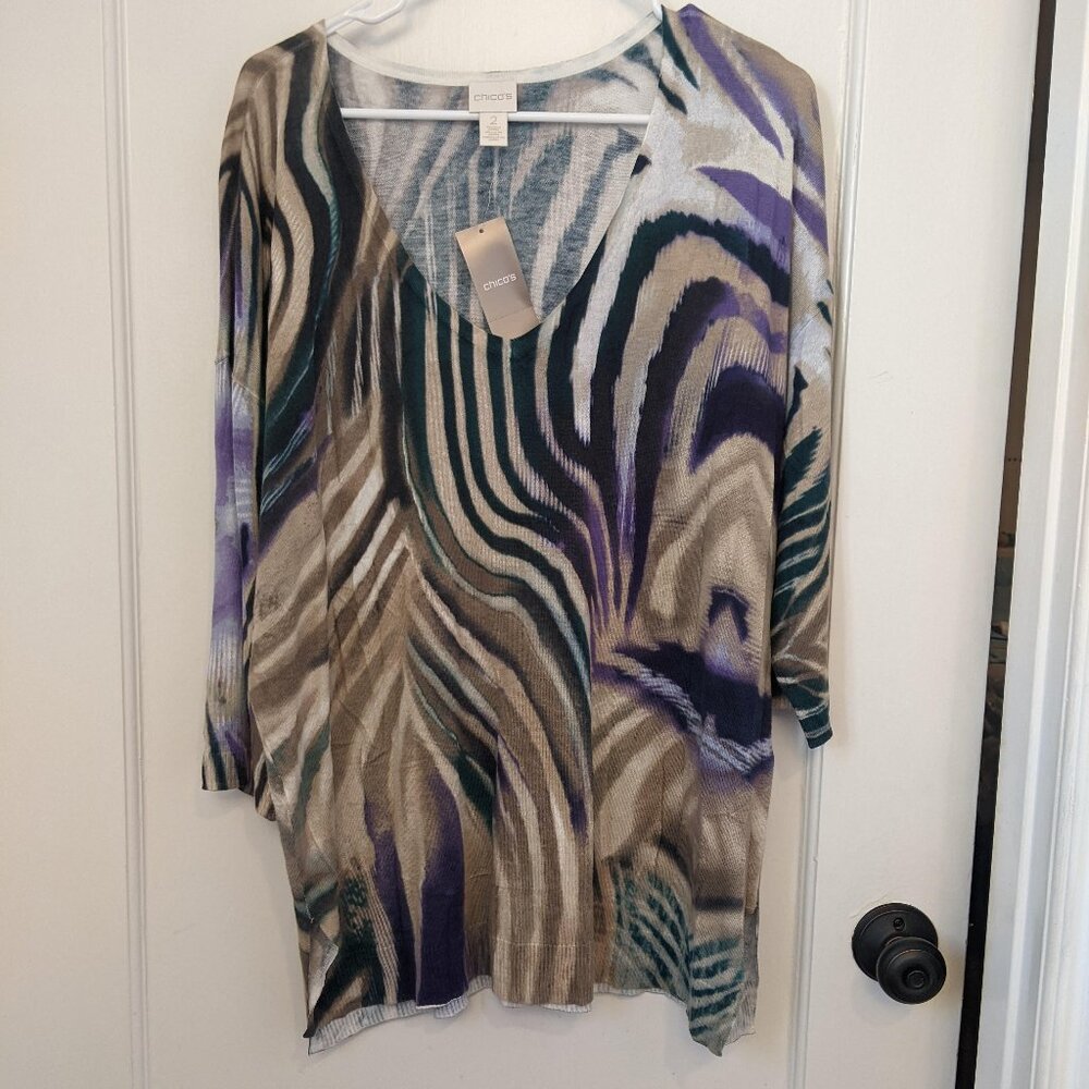 Chico's Women's Zebra Animal Print Top Blouse Size 2 Cocktail Party Career Wear